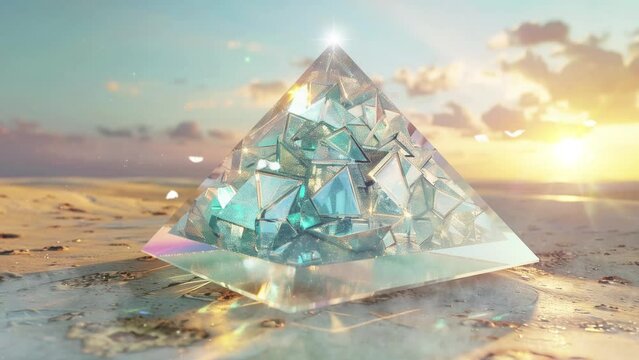 realistic render of a pyramidal shape with glass material. seamless looping overlay 4k virtual video animation background