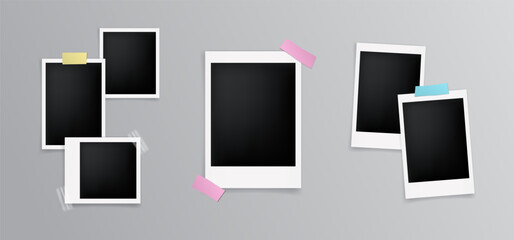 Realistic Polaroid set. Empty Retro Photo frame set mockup vector