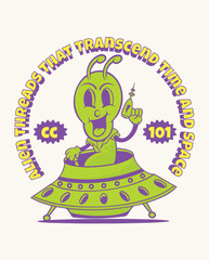 cute alien retro character illustration