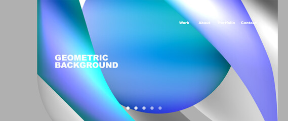 A sphere sits in the center of a geometric background in hues of blue and white. The design is reminiscent of automotive lighting with a touch of electric blue and azure