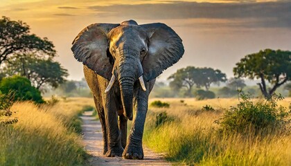 elephant in the savannah - obrazy, fototapety, plakaty