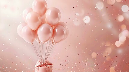 Tranquil Celebration with Pink and Peach Balloons - obrazy, fototapety, plakaty