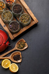 Tea time assortment: Various dry tea leaves