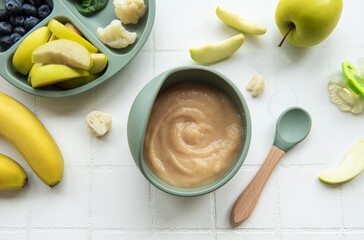 Healthy baby food in bowl.
