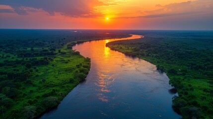 A river with a sunset in the background