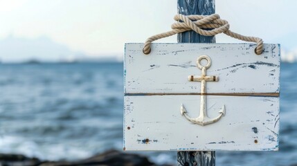 Blank mockup of nautical campground welcome sign with an anchor and rope details . - obrazy, fototapety, plakaty