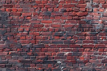 Red color brick wall for brickwork background design . Panorama format .