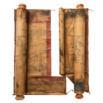 Mockup of an ancien parchment sroll on alpha transparent background, AI generated 