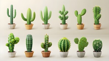 Cactus vector set collection graphic clipart design flat vector illustration isolated on white background Ai generated 