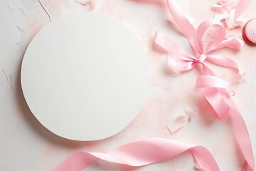 A front view of the isolated plate that has been placed on pink background that decorated with the pastel ribbon that can be compile to the things like the celebration, festival or ceremony. AIGX03.