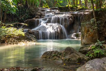 Waterfall along a tropical river in Thailand