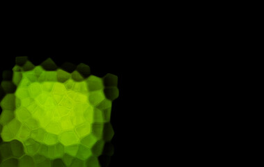 Green Polygonal Shapes on black background. Honeycomb pattern.