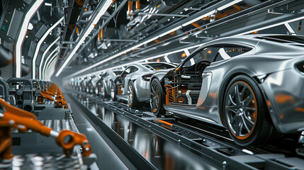 Advanced Automobile Manufacturing Line with Luxury Cars in Production