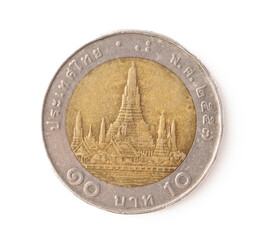 Thailand coin isolated on white background. Close-up