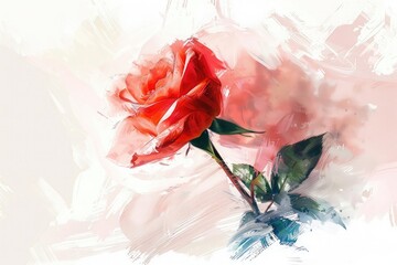 rose painted by brush stroke on white background