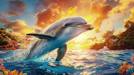 World Oceans Day, Day of Water. Dolphin a Guardians of the Sea, Ocean Conservation and Protection, Stop Ocean Plastic pollution, Underwater Ecosystem