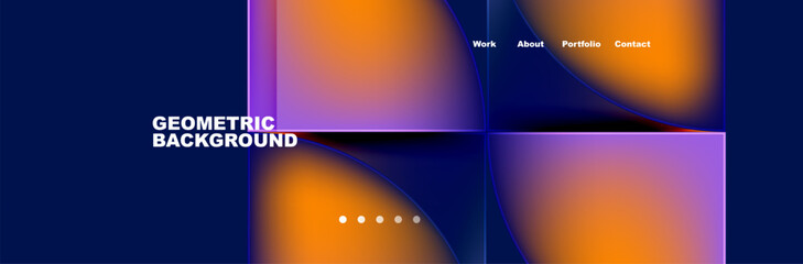 A geometric background with purple and orange squares resembling a cloudy sky with shades of violet and amber, set on a dark blue backdrop inspired by the atmosphere