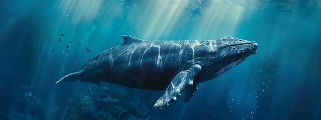 Fototapeta premium World Oceans Day, Day of Water. Dolphin a Guardians of the Sea, Ocean Conservation and Protection, Stop Ocean Plastic pollution, Underwater Ecosystem