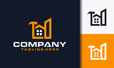 home workshop equipment logo vector, with house and hammer icons