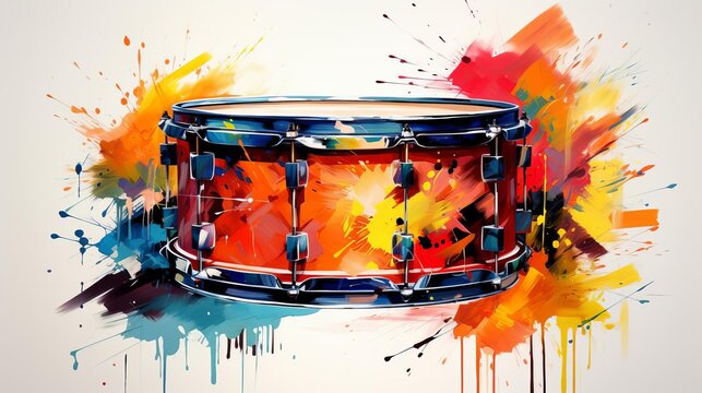 A drum with a colorful abstract background.