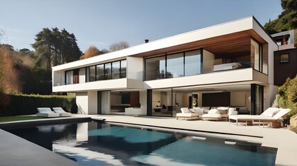 Obraz premium luxury modern home design with swimming pool.