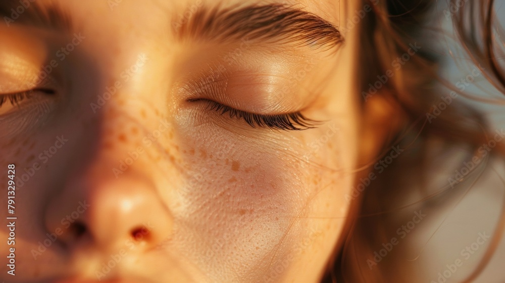 Poster the gentle curve of the closed eyelids complement the curves of the face creating a harmonious compo