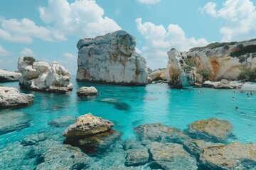 Beautiful greek coast cyprus seaside shore cliffs hiking nature vacation summer mediterranean...