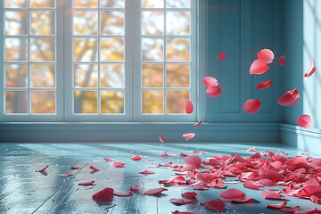 flying pink petals isolated 