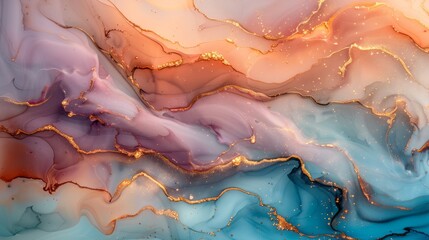 Natural  luxury abstract fluid art painting in alcohol ink technique. tender and dreamy  wallpaper. mixture of colors creating transparent waves and golden swirls. for posters.  