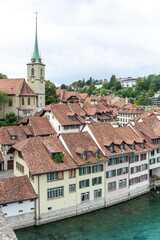 Panoramic view of the roofs of houses along the river Aare in the center of Bern, Switzerland, 15 Aug 2022