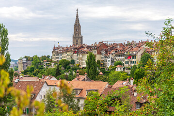 Fototapeta na wymiar Panoramic view of historical places of Bern in a beautiful summer day, Switzerland