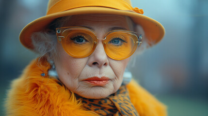Elegant Elderly Woman in Stylish Orange Attire