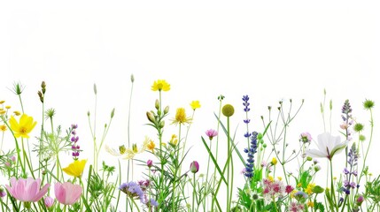 Vibrant Meadow Flowers on a Crisp White Background