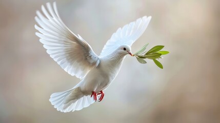 Photo of a dove with an olive branch, representing peace