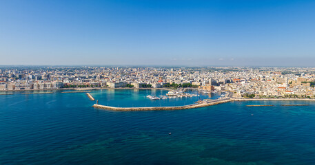 Fototapeta na wymiar Bari, Italy. Embankment and port. Bari is a port city on the Adriatic coast, the capital of the southern Italian region of Apulia. Aerial view