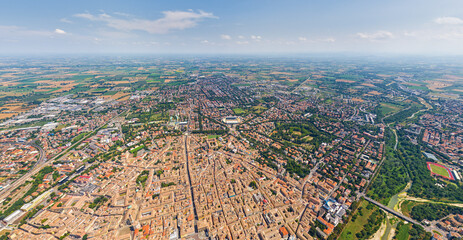 Parma, Italy. Historical Center. Panorama of the city on a summer day. Sunny weather. Aerial view