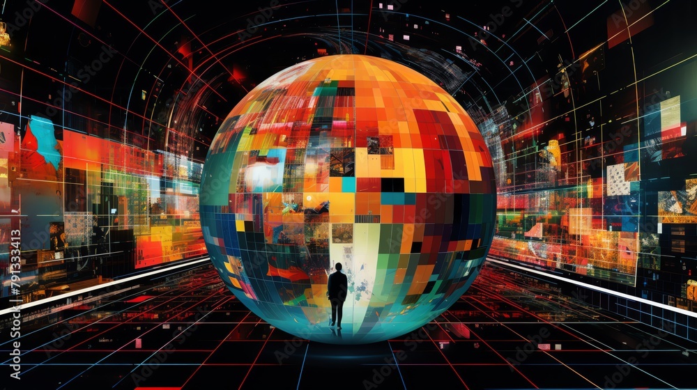 Poster an artistic representation of error aesthetics within the digital art sphere featuring a collage of 