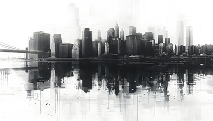 Contemporary style minimalist artwork poster collage illustration of NY city b&w grafic style - obrazy, fototapety, plakaty