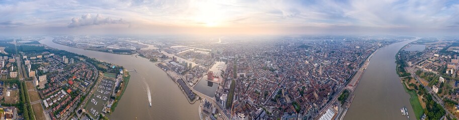Antwerp, Belgium. Panorama of the city. Summer morning. Panorama 360. Aerial view