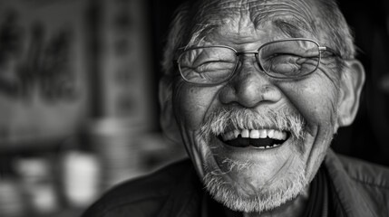 With each giggle the faint lines of laughter on his face become more pronounced radiating pure and unadulterated joy. .
