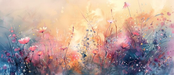 Abstract watercolor background with colorful wildflowers