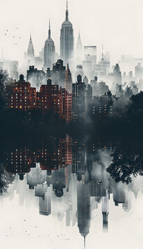 Contemporary style minimalist artwork poster collage illustration of world city b&w grafic style