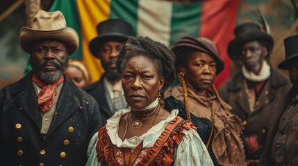 Solemn Commemoration of Juneteenth: A Powerful Gathering in Traditional Historical Attire