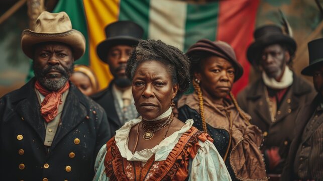 Solemn Commemoration of Juneteenth: A Powerful Gathering in Traditional Historical Attire