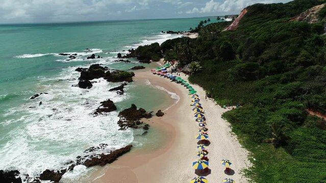 Aerial view of Tambaba Beach, first nudist beach in Brazil - Conde, Para&iacute;ba, Brazil