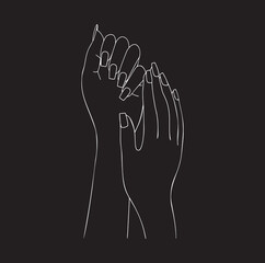 elegant hands with square manicure on a black background vector outline. two hands vector outline