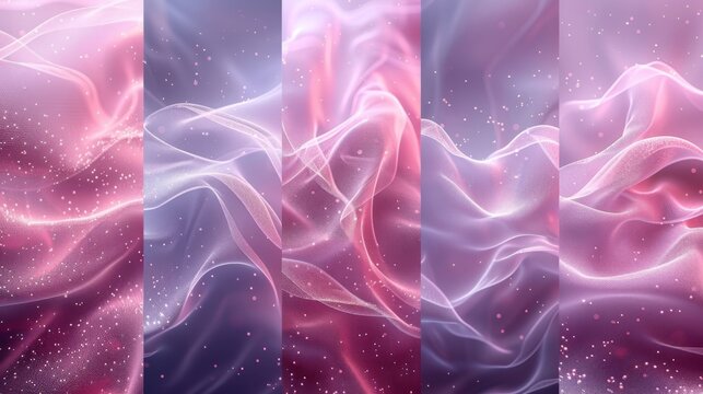 A series of images of a pink and purple fabric with a lot of sparkles