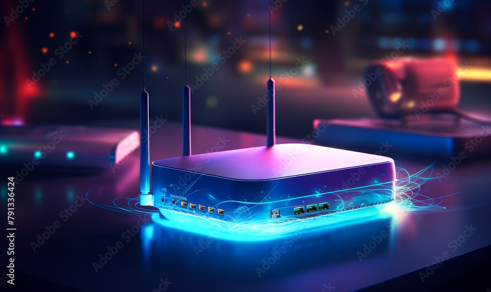 Poster high-speed 5g router home network technology - modern wireless internet bandwidth device secure onli