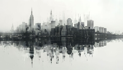 Contemporary style minimalist artwork poster collage illustration NY city of America city grafic b&w style