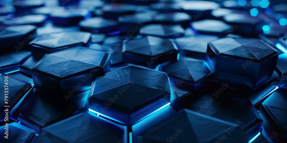 Poster Blue Hexagonal Pattern Illuminated by Moody Lighting in Luxurious Display